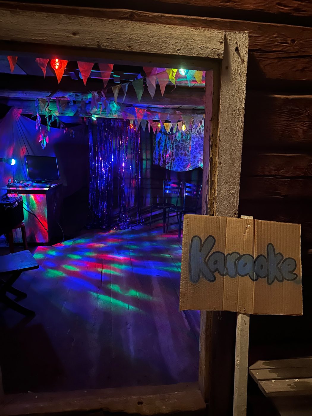 Karaokeaitta ystäväporukan puutarhajuhlissa